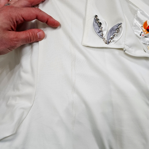 Ameri Mode Lightweight Embellished Floral Full Zip Blouse Jacket - White- SZ XL - Picture 8 of 8